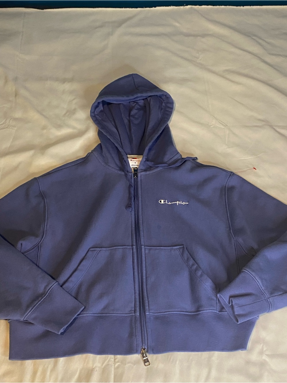 Womans Blue Champion Jacket Cropped Fleece Hoodie Zip Up Size S Small